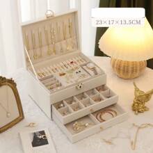 High Quality 3 Layers Storage Leather Jewelry Necklace Jewelry Box - trắng - Xem 1
