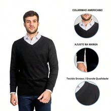 Men's Sweater Blouse Winter V-Neck Winter - 黑色 - 查看 3