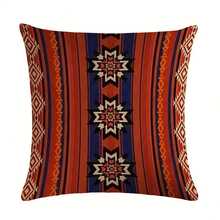 1 pièce Taie d'oreiller à motif géométrique imprimé double face, housse de coussin de cour extérieure rétro pour canapé lit sofa décoration de la maison, sans rembourrage - Multicolore - Voir 16