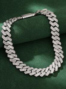 1 件优质宽 23 毫米闪亮铜链方晶锆石冰晶项链 + 手链套装，无限朋克风格说唱歌手嘻哈珠宝，奢华周年纪念情人节礼物 - 精工爆閃寬面梯方白金手鍊 - 查看 1