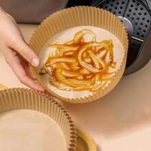 50 piezas/paquete Papel pergamino reutilizable con revestimiento de silicona para freidora de aire, resistente al calor, tapete para hornear - Amarillo - Ver 5