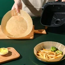 50 piezas/paquete Papel pergamino reutilizable con revestimiento de silicona para freidora de aire, resistente al calor, tapete para hornear - Amarillo - Ver 9