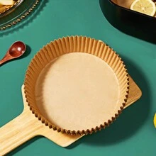 50 piezas/paquete Papel pergamino reutilizable con revestimiento de silicona para freidora de aire, resistente al calor, tapete para hornear - Amarillo - Ver 1