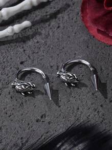 1 件时尚不锈钢朋克龙耳环，男女通用嘻哈街头风格龙蛇骷髅耳钉，适合日常佩戴、派对、音乐节、约会