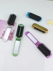 1 pieza Peine plegable con cojín de aire y espejo, cepillo de pelo portátil de viaje con función de masaje - Multicolor - Ver 7