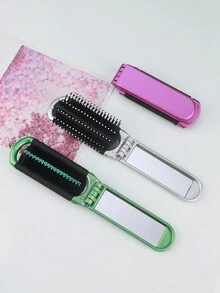 1 pieza Peine plegable con cojín de aire y espejo, cepillo de pelo portátil de viaje con función de masaje - Multicolor - Ver 9