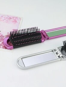 1 pieza Peine plegable con cojín de aire y espejo, cepillo de pelo portátil de viaje con función de masaje - Multicolor - Ver 6