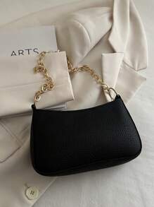 1 pièce Sac à épaule vintage en PU de couleur unie à grain de litchi, avec fermeture éclair, convient pour un usage quotidien pour femmes