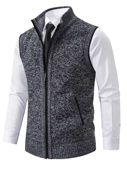Men's Casual Thermal Knitted Sleeveless Sweater Vest,Men's Knitted Cardigan, For Husband, For Fall