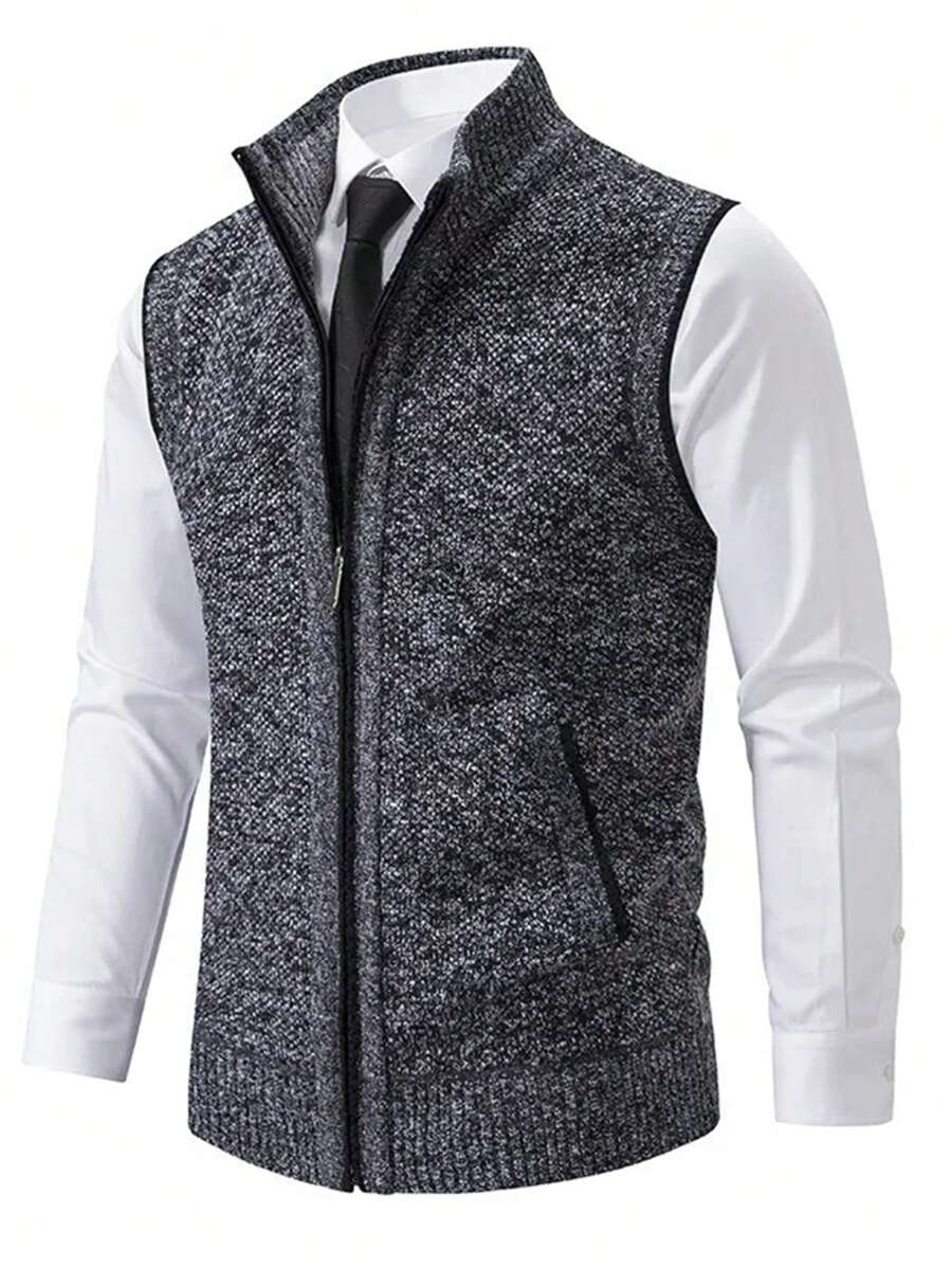 Men's Casual Thermal Knitted Sleeveless Sweater Vest,Men's Knitted Cardigan, For Husband, For Fall - Dark Grey - View 1