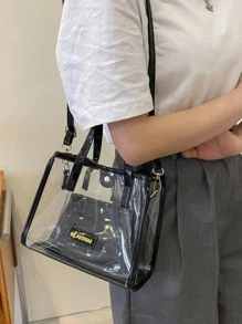 Womens Clear Tote Bags Set Mini Casual Transparent Shoulder Crossbody Bags Shopping Commuter Bags - 黑色 - 查看 3