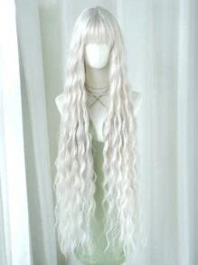 7JHH WIGS 44 Inch Extra Long Gray White Cosplay Wig With Bangs Loose Long Curly Gray White Wig Soft Synthetic Heat Resistant Lolita Maid Costume Wig For Women & Girls Party Wedding Rapunzel Use - 淺灰色 - 查看 6