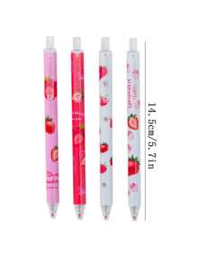 4pcs Strawberry Print Ballpoint Pen, Cute Writing Pen For School Student, Office Use Back To School - Multicolor - View 5