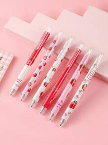 4pcs Strawberry Print Ballpoint Pen, Cute Writing Pen For School Student, Office Use Back To School - Multicolor - View 3