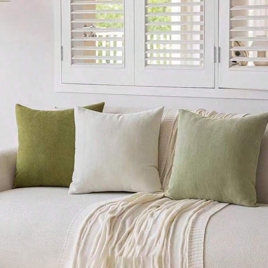 1pc Chenille Solid Color Simple Decorative Throw Pillow Cover Home Decor Sofa Cushion - Multicolor - View 1