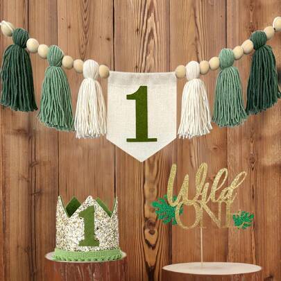 1st Birthday Avocado Green High Chair Banner Garland Tassel Flower Wreath Boho Decor,Christmas