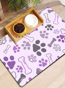1 pieza Almohadilla para alimentar mascotas con forma de garra y patrón de hueso Inca de color lila claro, almohadilla de entrenamiento para mascotas, reutilizable y lavable para gatos y perros, almohadilla absorbente y antideslizante, almohadilla para descansar y dormir - Púrpura malva - Ver 2