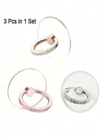 3pcs/Set Crystal Rhinestone Finger Ring Phone Holder, 360 Degree Rotation Stainless Steel Finger Ring Stand Grip, Compatible With Various Phones & Phone Cases Compatible With IPhone, Android Phone, Gift For Birthday, Family, Friends Finger Ring Holder, Phone Grip, Phone Accessories