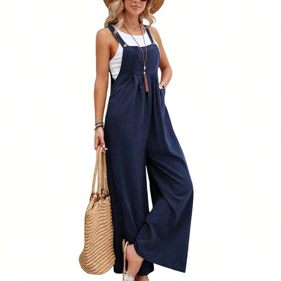 Women's Long Loose Jumpsuit Pantalona Social Fashion - 藏蓝色 - 查看 1