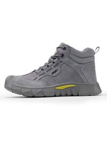 GUYISA Men's Shoes Steel Toe Anti-Smash Anti-Puncture Suede Leather Welding Shoes High-Top Lace-Up Flat Gray Shoes, All Season
