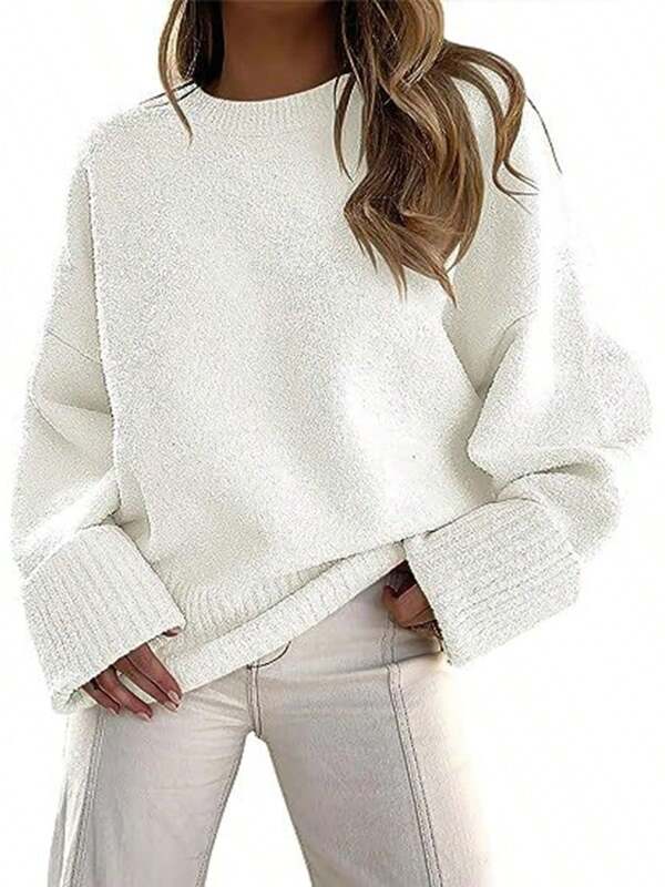 Women's Oversized Crewneck Long Sleeve Fuzzy Knit Casual Chunky Warm 2024 Fall Winter Pullover Sweaters Top Outfits