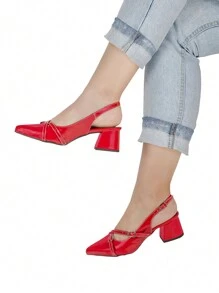 Women's Pumps Pointed Toe Slingback Heel Shekinah Modern Comfortable Fashion Buckle - 紅色 - 查看 6