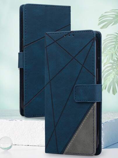 GLANDOTU Triangular Patchwork Pattern PU Leather Mobile Phone Case With Wallet-Style Folding Base Magnetic Closure Design Suitable For Multiple Mobile Phone Brands And Models Waterproof Shockproof Anti-Fall Scratch Resistant Full Cover