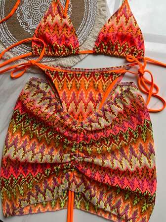 Bikinx Damski, falisty, seksowny komplet bikini z odkrytymi plecami i spódniczką, idealny na letnie wakacje na plaży