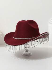 1pc Women's Solid Color Crystal Rhinestone Tassel Cowgirl Western Hat For Travel, Party, Festival, Casual, Wedding, Daily Wear Skull Skeleton Halloween - Multicolor - View 15