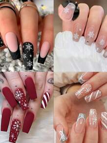 30 pezzi I colori per unghie natalizi più popolari, adesivi per unghie finte, pezzi di unghie finte, strass e adesivi decorativi, decalcomanie per unghie 3D autoadesive con fiocchi di neve, Babbo Natale, alci e pupazzi di neve, accessori per arte di unghie decorativa per le vacanze