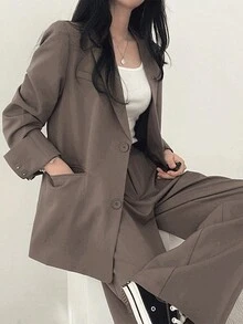 Traje de Alta Moda Casual Slim Fit Light Business para Mujer - Camel - Ver 3