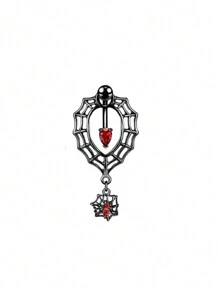 1 pièce Anneau de nombril décoratif en forme de chauve-souris avec pierres strass, araignée en web et crâne pour l'Halloween, pour femmes, bijoux de corps de nombril