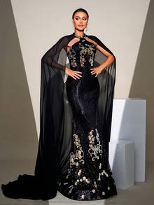 Missord Váy dạ hội đuôi cá thêu sequin, váy dạ hội trang trọng dài tay màu đen thanh lịch, dành cho khách dự tiệc cưới, tốt nghiệp, tiệc tối - màu đen - Xem 2