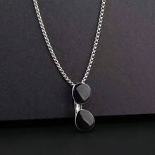 1pc Hip Hop Sunglasses Pendant Necklace Titanium Steel Chain Jewelry Accessory Christmas New Year Valentine's Day Holiday Gift - Silver - View 8