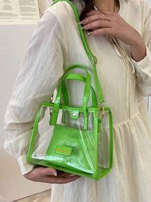 Womens Clear Tote Bags Set Mini Casual Transparent Shoulder Crossbody Bags Shopping Commuter Bags - 綠色 - 查看 3