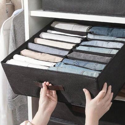 1PC/2pcs/3pcs 布艺加大16格衣服隔层收纳盒，手提，衣服，裤子，内衣收纳盒，衣柜抽屉式分层分类收纳篮装饰品装饰节日装饰房间装饰家居装饰卧室装饰卧室，收纳盒，家居收纳，白色T恤女款，黑色裤子女款，女士冬装，连衣裙，