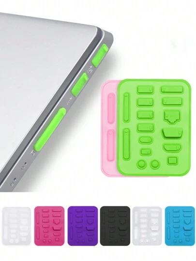 16 st silikondammpluggset, kompatibel med bärbar dator, telefon, surfplatta, USB, RJ45, ljuduttag