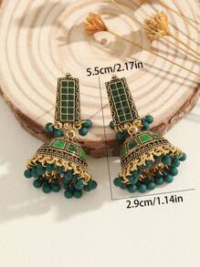 1 Pair Vintage Earrings Boho Rectangular Bell Tassel Earrings, Suitable For Women's Daily, Festival, Wedding And Party Wear - Multicolor - View 3