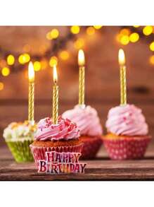 50 pièces Bougies en spirale pour gâteau, décorations pour petits gâteaux, décoration de gâteau pour anniversaire, mariage et fête - Doré - Voir 2