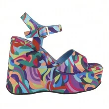 Women's Platform Wedge Sandals Open Toe Ankle Strap High Heel Wedges Heels Pattern Printed Chunky Heeled Sandals Sexy Party Comfort Casual Summer Beach Vacation Shoes - 彩色 - 查看 2