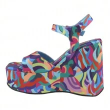 Women's Platform Wedge Sandals Open Toe Ankle Strap High Heel Wedges Heels Pattern Printed Chunky Heeled Sandals Sexy Party Comfort Casual Summer Beach Vacation Shoes - 彩色 - 查看 4