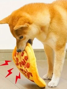 毛绒披萨形状宠物吱吱叫玩具由聚酯纤维制成，可发出声音 - 橘色 - 查看 3