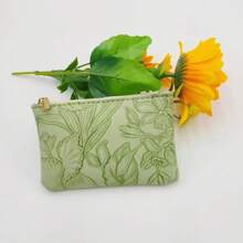 1 pieza Cartera pequeña de mujer con cremallera, estampado floral aleatorio, bolso de mano con tarjetero, billetera mini con correa y monedero para teléfono celular - Verde - Ver 11