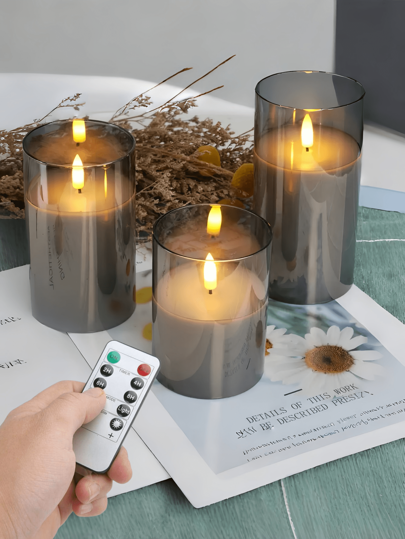 Set de 1/3 velas sin llama de color gris, con función de temporizador/control remoto, luces de velas parpadeantes, a batería, velas LED realistas a batería con llama 3D de cera, sin fragancia, apropiadas para Halloween, Día de San Valentín, Navidad, boda, fiesta, decoración del hogar y otras celebraciones