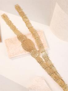 1pc Simple Arabic Bride Hollow Design Metallic Waist Chain, Adjustable Length Waist Decoration For Wedding And Formal Events - Waist Chain - View 4