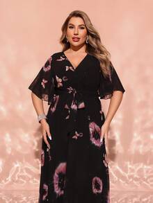 Váy in hoa thanh lịch cỡ lớn mùa hè - màu đen - Xem 7