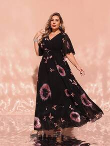 Váy in hoa thanh lịch cỡ lớn mùa hè - màu đen - Xem 4