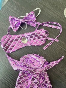 美人鱼风格宠物狗/猫泳衣（适合 5-12 磅）、趣味比基尼服装、美人鱼尾巴配饰 - 彩色 - 查看 5