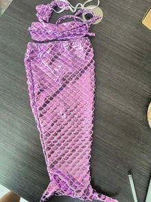 美人鱼风格宠物狗/猫泳衣（适合 5-12 磅）、趣味比基尼服装、美人鱼尾巴配饰 - 彩色 - 查看 4