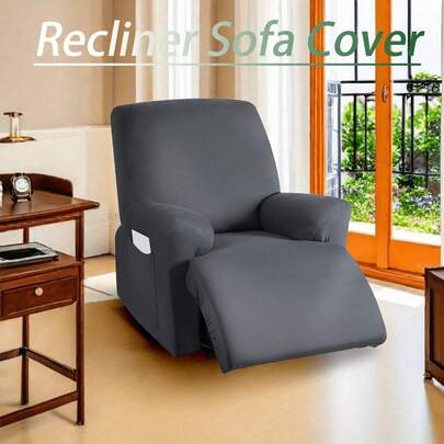 4 件/套厚牛奶丝高弹力单人躺椅沙发套带口袋，可拆卸可洗躺椅保护套，宠物友好型，适用于家庭和酒店